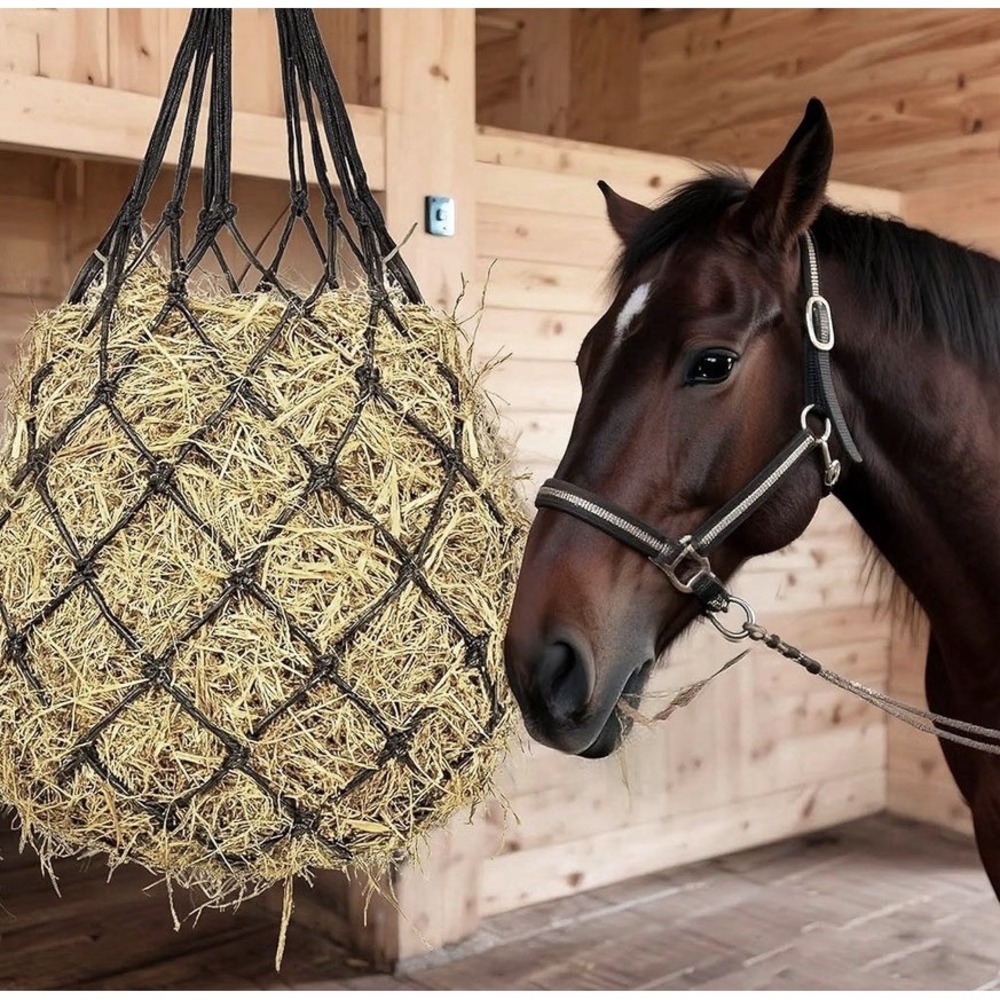 MJFSGYO 40 in Black Nylon Rope Hanging Slow Feed Hay Net Bag 2 Pcs